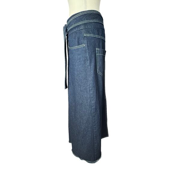 Adolfo Dominguez Denim Maxi Skirt Asymmetrical Belt Button Closure Dark Size 2 - Picture 5 of 8